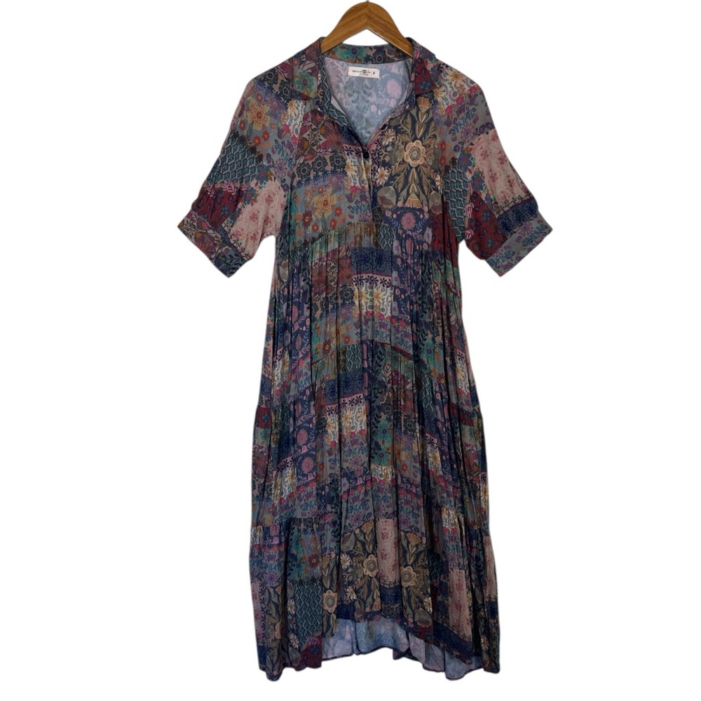 Natural Life Rebecca Midi Dress in Blue Patchwork Size Medium - Picture 8 of 12